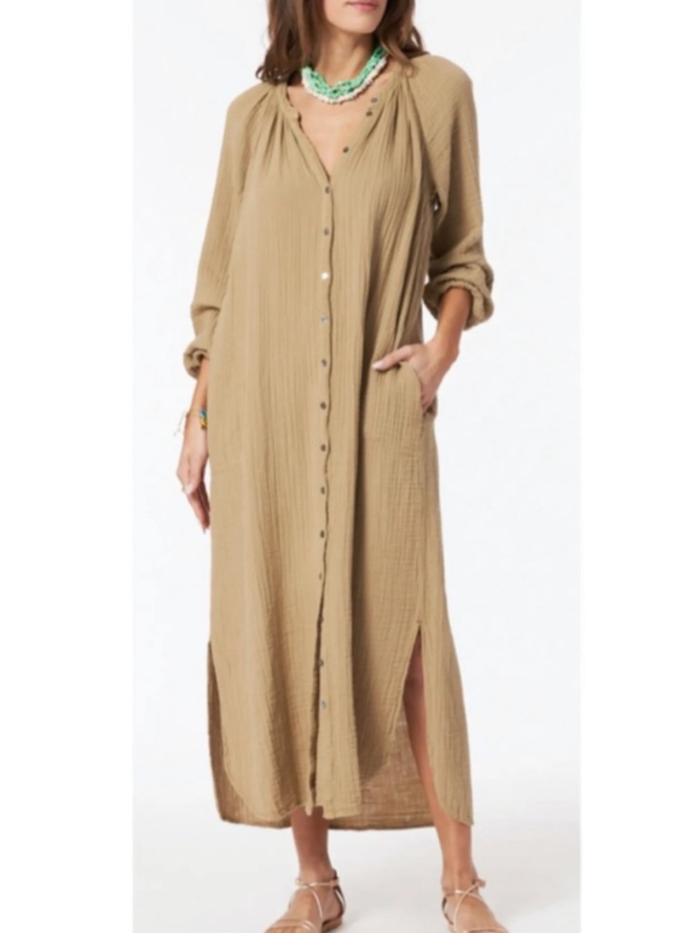 XiRENA Irys Tan Button-Front Maxi Dress Size Medium